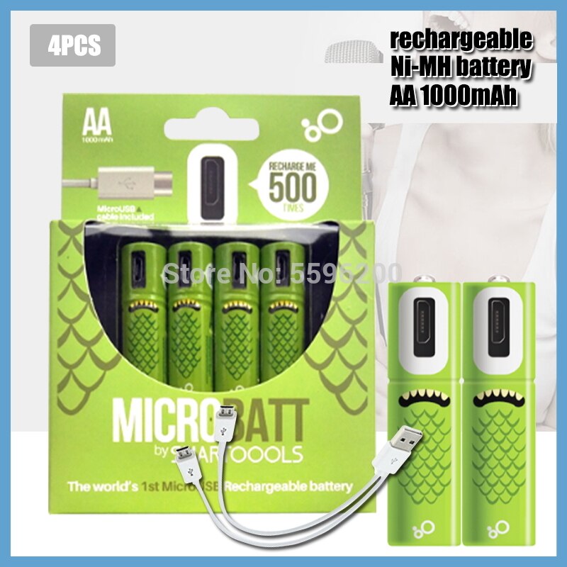 100% capacity 1.2V AA Ni-MH Battery 1000mAh USB Rechargeable Battery+ USB cable For Remote control Mouse e-Device: 4PCS Battery