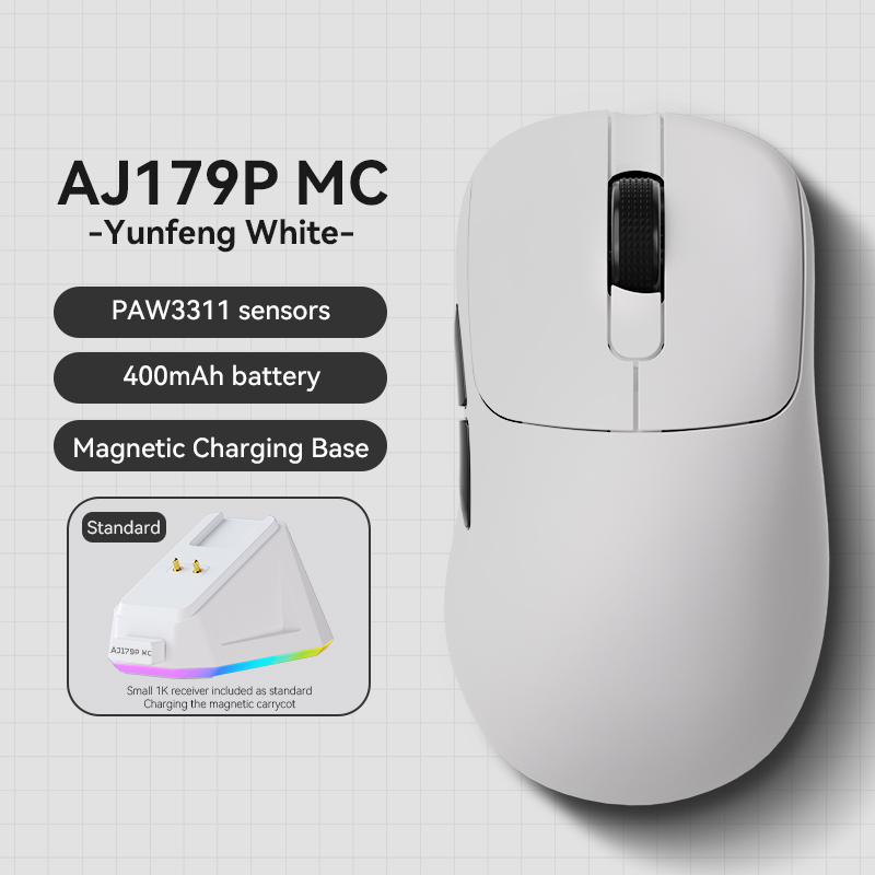 AJAZZ AJ179 PRO PAW3395 Lightweight Wired Wireless Mouse with Magnetic Charging Base Ergonomic Macro Gaming Mouse for PC Laptop: Light Green
