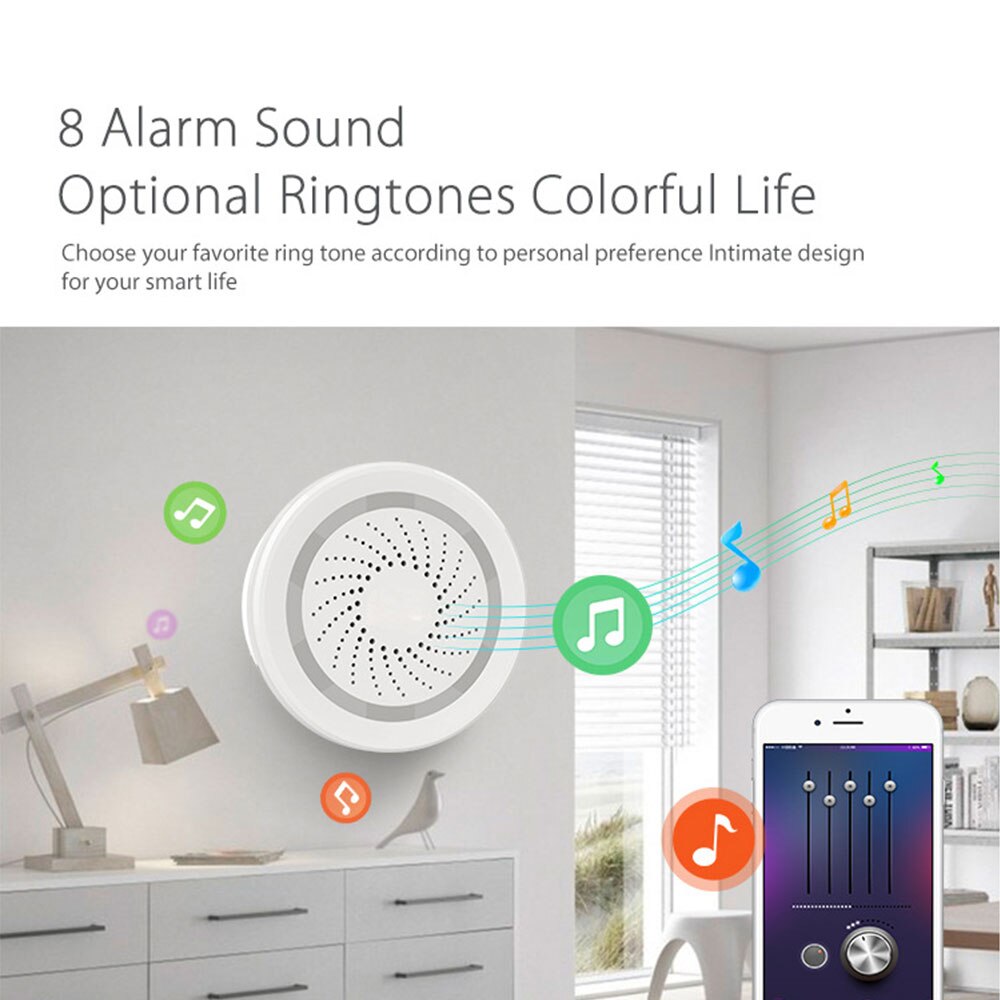 WiFi Siren Alarm Sensor Smart Home Security System USB Powered APP Notification Via Smartphone Support Alexa Google Home