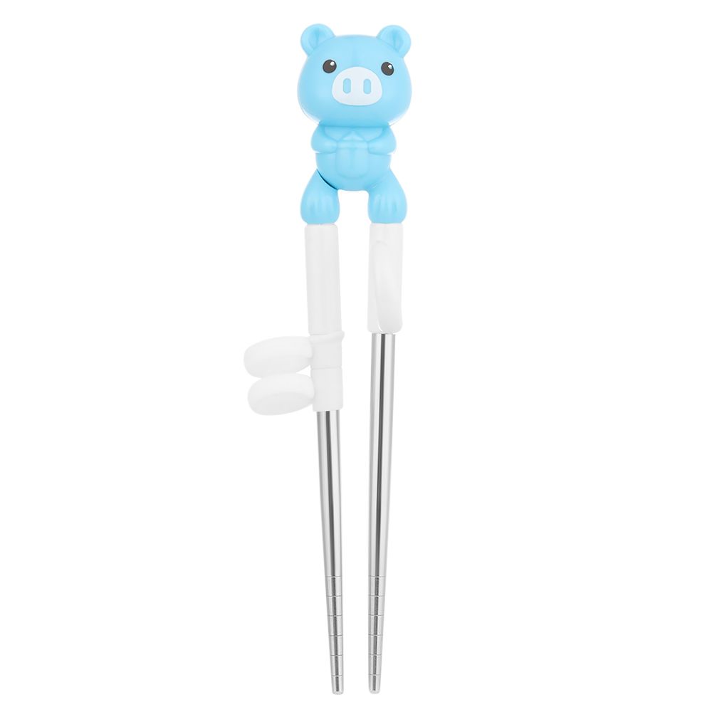 Correct Usage Finger Sets Practice Chopsticks Training Chopsticks Learning Chopsticks Children Cartoon Pig: Blue-Stainless steel