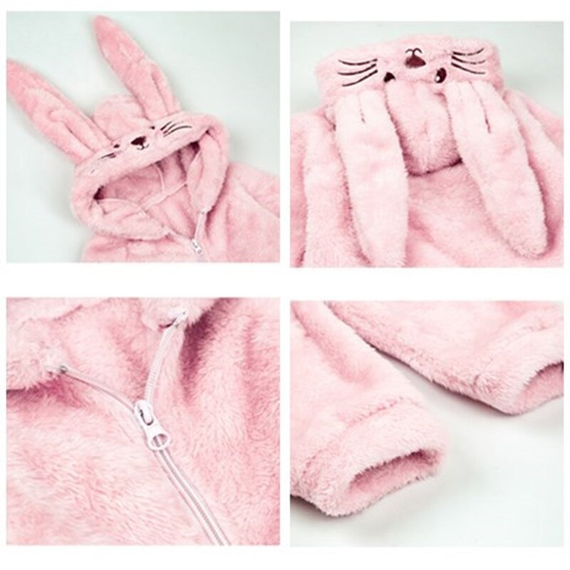 Hiver bébé filles Kigurumi Pajimas Animal lapin à capuche enfants combinaison chaude Onesie enfants flanelle pyjama vêtements de nuit dormeuses 7Y