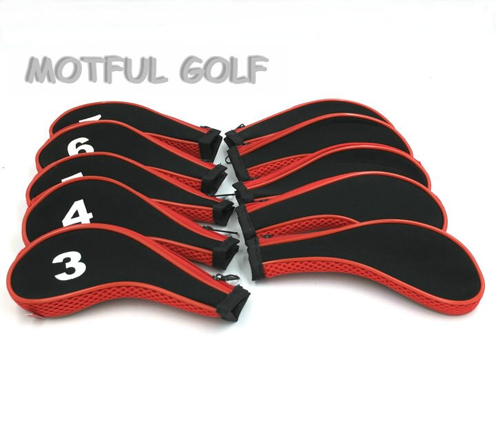 Zipper Golf Iron Headcover irons set Head Cover with zip 10pcs/set White color number printed: Red