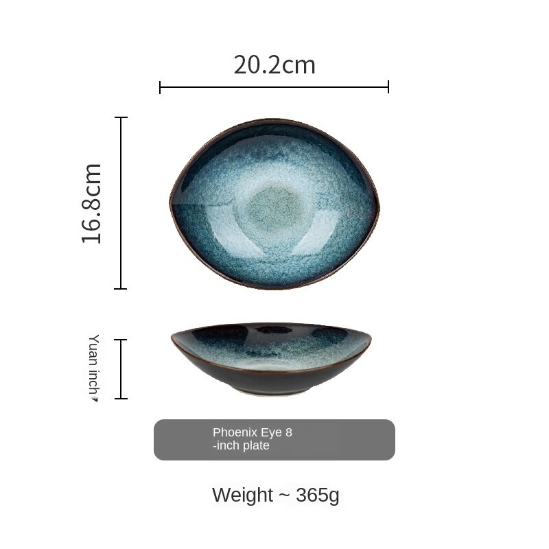 Olho azul Forno Placa de Gelo Rachadura Esmalte Louça Cerâmica Prato Louça de Porcelana Jogo de Jantar Tigela De Sopa De Macarrão Tigela Tigela de Arroz: 8 inch disk