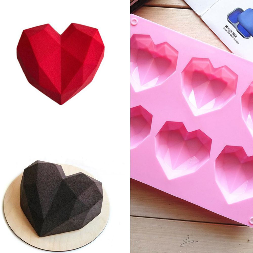 1 pièces Silicone Fondant moule coeur diamant gâteau chocolat moule Non toxique ustensiles de cuisson forme bricolage savon pâtisserie outils accessoires de cuisine
