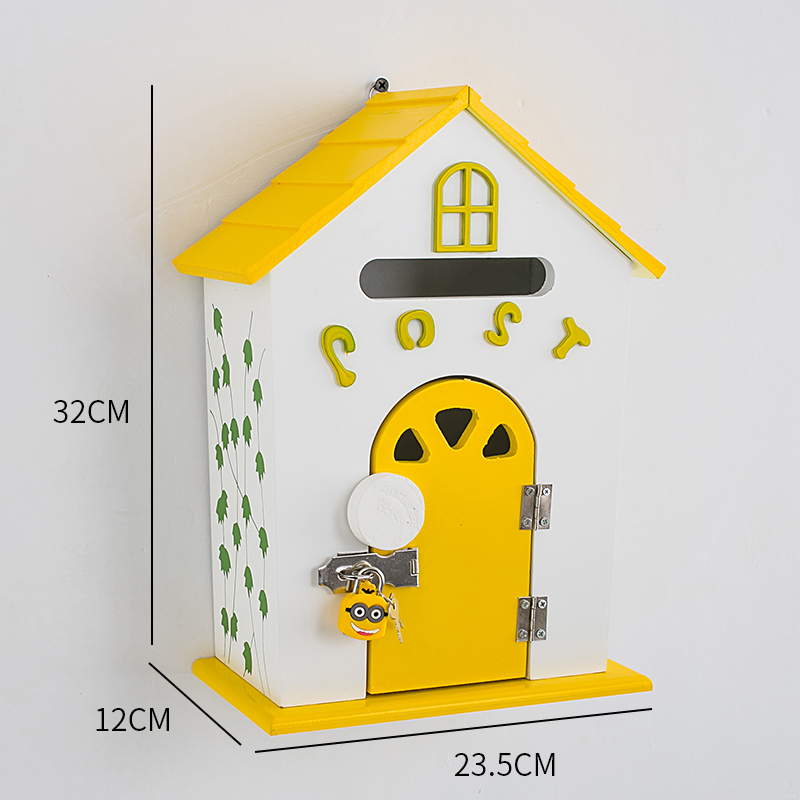Wall-mounted mailbox garden mailbox post box barrel newspaper mailbox home balcony garden decoration letter box outdoor WF928101: B YELLOW
