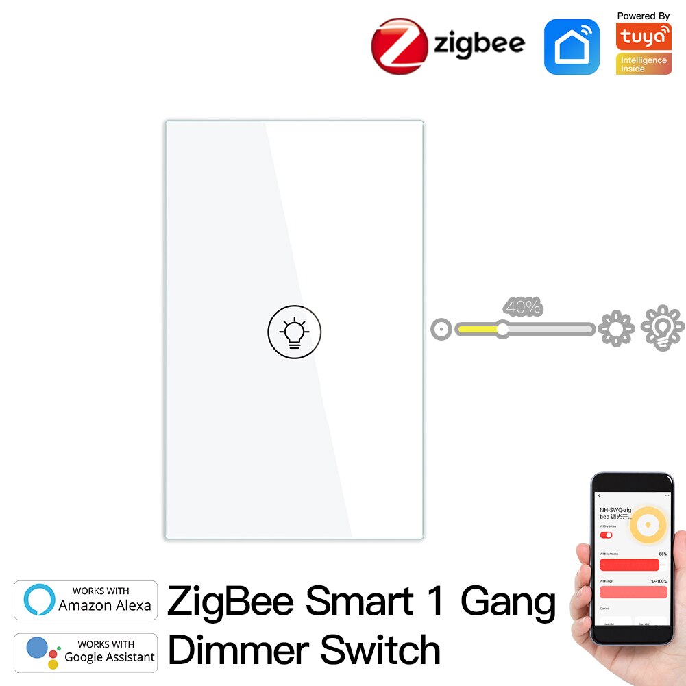 Smart ZigBee Multi-gang Light Dimmer Switch Independent Control Smart Tuya APP Control Works with Alexa Google Home 1/2/3 Gang: US 1 Gang White