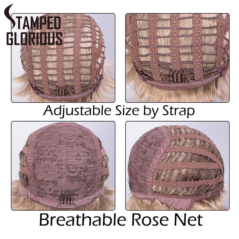 Stamped Glorious Korte Ombre Blonde Pruik Met Pony Lichtbruin Bob Pruik Natuurlijke Haar Synthetische Pruiken Voor Vrouwen Side Deel