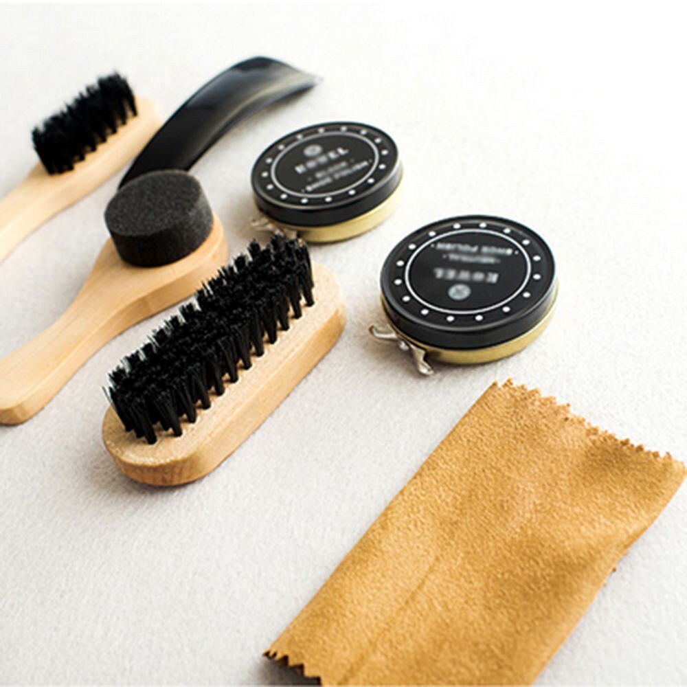 8pcs Shoe Shine Polish Cleaning Care Brushes Cloth Kit Travel With Case Shoe Shine Care Kit Shoe Care Kit
