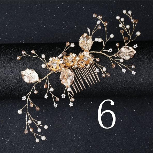 Women Bridal Ivory Red Flower Hair Comb Crystal Tiara Pearls Gorgeous Hair jewellry Wedding Party Decoration Accessories