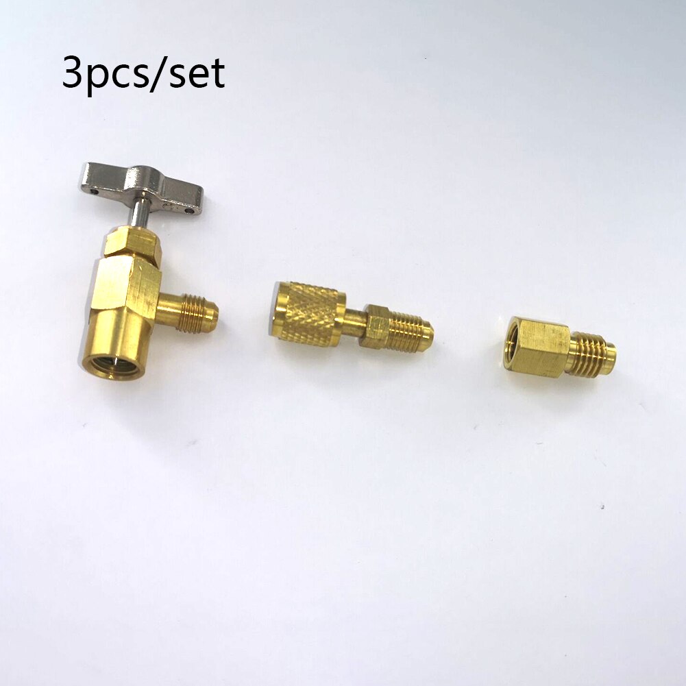 3pc r1234yf r134a r12 kølemiddel dåse adapterfittings 1/4 sae 1/2 "acme lh  r12 r22 r134a r -134a dåser med 1/2 " acme gevind