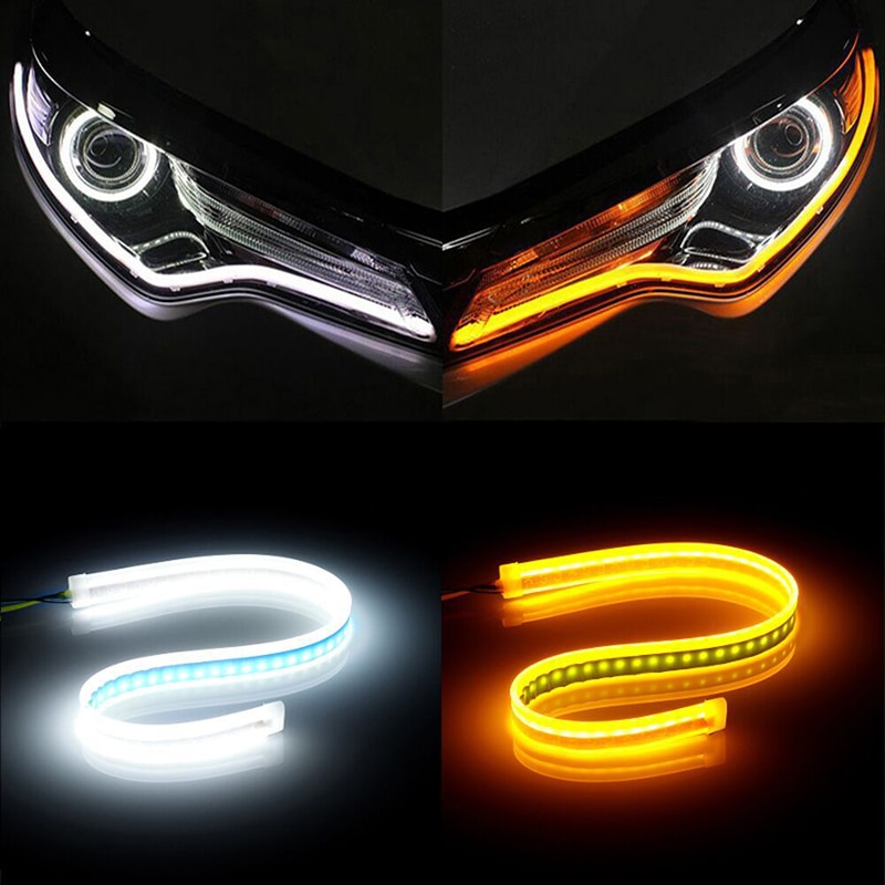 2 stuks 30 cm 45 cm 60 cm Flexibele Buis Strip led auto Dagrijverlichting Richtingaanwijzer Vloeiende Koplamp LED Strip Licht