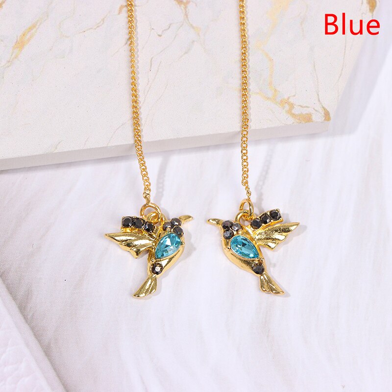 1 Paar Humming Bird Oorbellen Voor Vrouwen 2 Stijl Rhinestone Hummingbird Lange Tassel Oorbellen Trendy Sieraden: ZCJY0021-BL