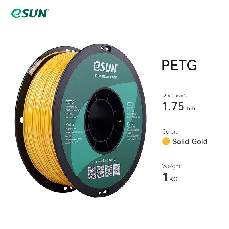 Esun petg filament 1.75mm,3d printer filament petg nøjagtighed  +/- 0.05mm,1kg 2.2 lbs spole 3d printmaterialer til 3d printere: Massivt guld