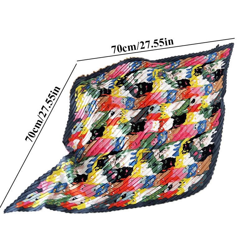 70*70cm Wrinkle Small Silk Scarf For Women Chiffon Square Scarf Fold Scarf Floral Striped Printed Women Office Scarves Foulard