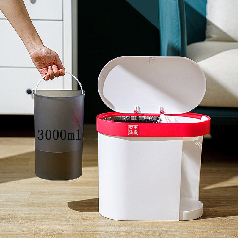 3 IN 1 Wet And Dry Sorted Waste Bin Press Opening Garbage Can With Lid Food Waste Storage Can Tea-draining Emptying Waste Bin