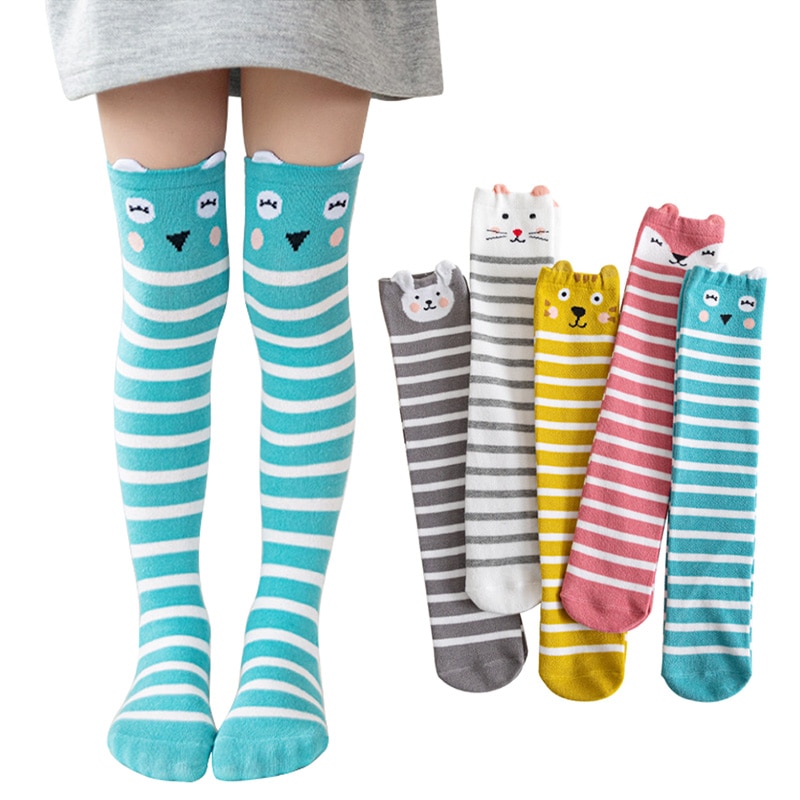 Chaussettes hautes à rayures pour enfants, chaussettes longues en coton pour garçons et filles de 2 à 12 ans