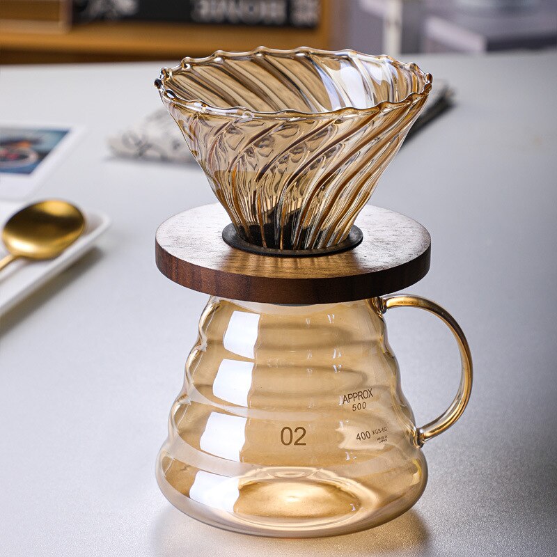 Pour Over Coffee Set V02 Dripper Coffee Server Coffee V60 Coffee Filter Cup Drip Coffee Maker Brewing Cup with Wooden Holder: V02 Set