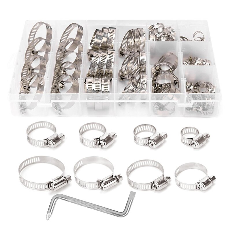 80PCS boxed multi-size 304 stainless steel pipe clamp clamp for fuel hose clamps for water pipes, plumbing, and auto machinery