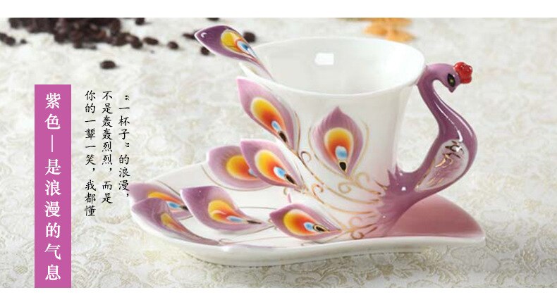 luxury franz porcelain coffee cup and saucer with spoon: Purple