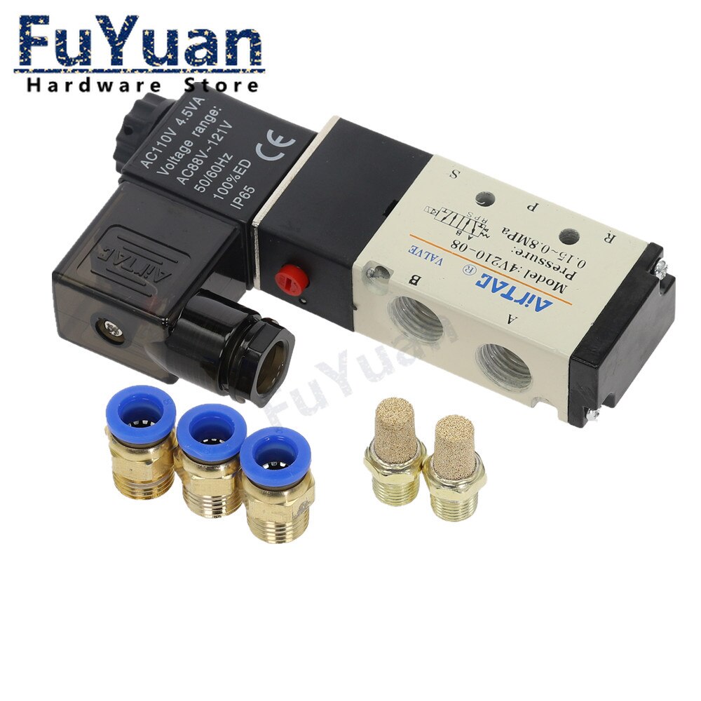 Pneumatic Electric Solenoid Valve 5 Way 2 Position Control Air Gas Magnetic Valve 12V 24V 220V Coil Volt 4mm-12mm Hose Fittings