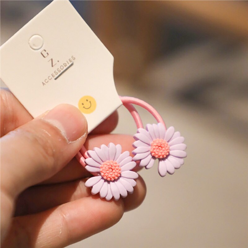 Cintas de goma elásticas para el pelo para niña, 2 uds., sortija de Margarita de crisantemo, lazos para el pelo para niña, accesorios de sujeción para coletas: Morado