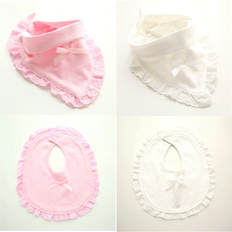 Soft Baby Bibs Burp 100% Cotton Lace Bow Pink and White Bib Baby Girls Bibs Infant Saliva Towels 1PCS