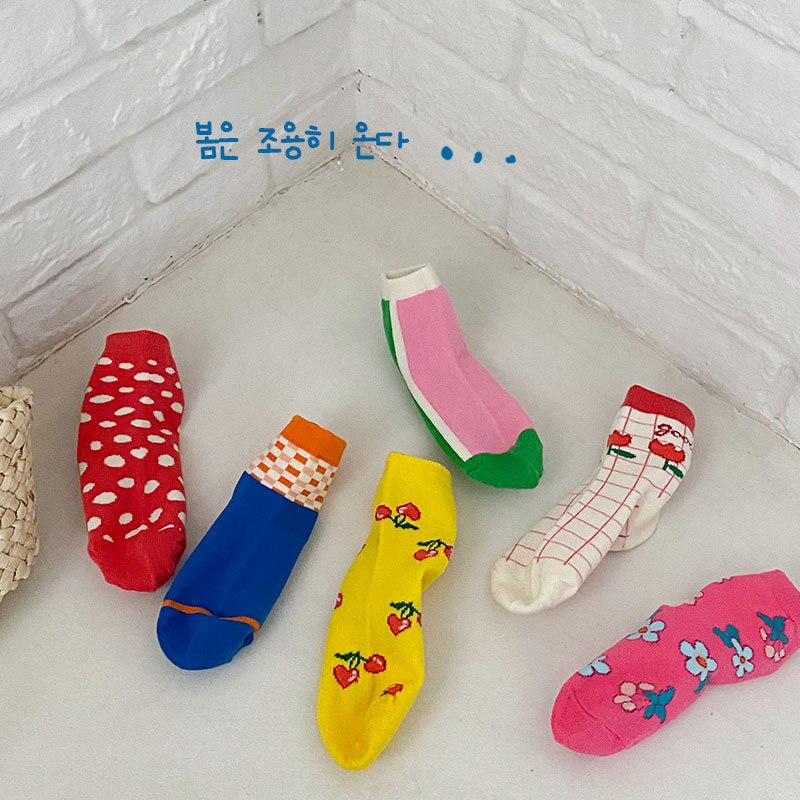 3 Paren/partij Z287 2022 Lente Baby Meisjes Leuke Cherry Gestippelde Koreaanse Baby Sokken