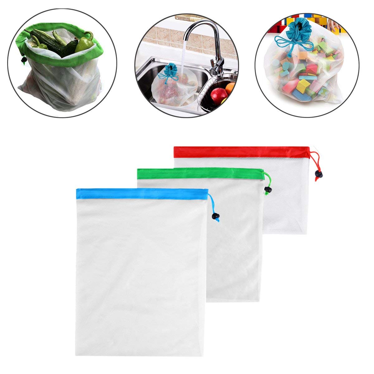 DCOS 12pcs Reusable Mesh Produce Bags Washable Eco Friendly Bags for Grocery Shopping Storage Fruit Vegetable Toys