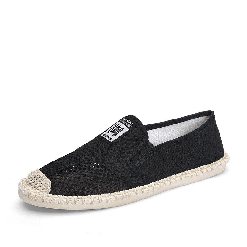 été lin toile chaussures homme respirant Cool Mesh plat chaussures décontractées pour hommes respirant Slip-on pêcheur conduite chaussures jkm: Black / 10