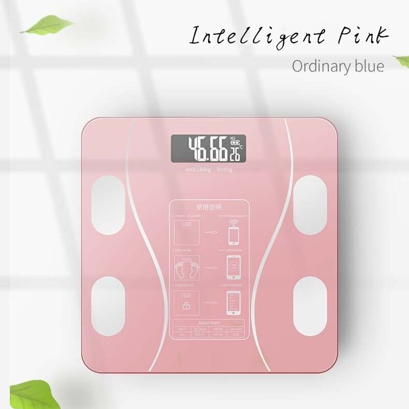Bluetooth Electronic Body Fat Scale Smart Digital Bathroom Weight Scales Balance Body Solar Charging Toughened Glass LCD Display: Intelligent Pink