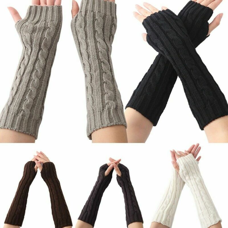 Guantes de punto para mujer, Manoplas sin dedos para otoño e invierno, mangas, muñeca, calentador de manos, rombo, largo, medio invierno, 1 par