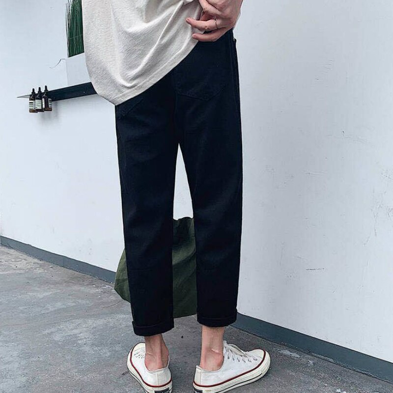 Jeans mænd solid snøre fritid ankellang fritid chic herre plus size lige denimbukser matchende streetwear ulzzang