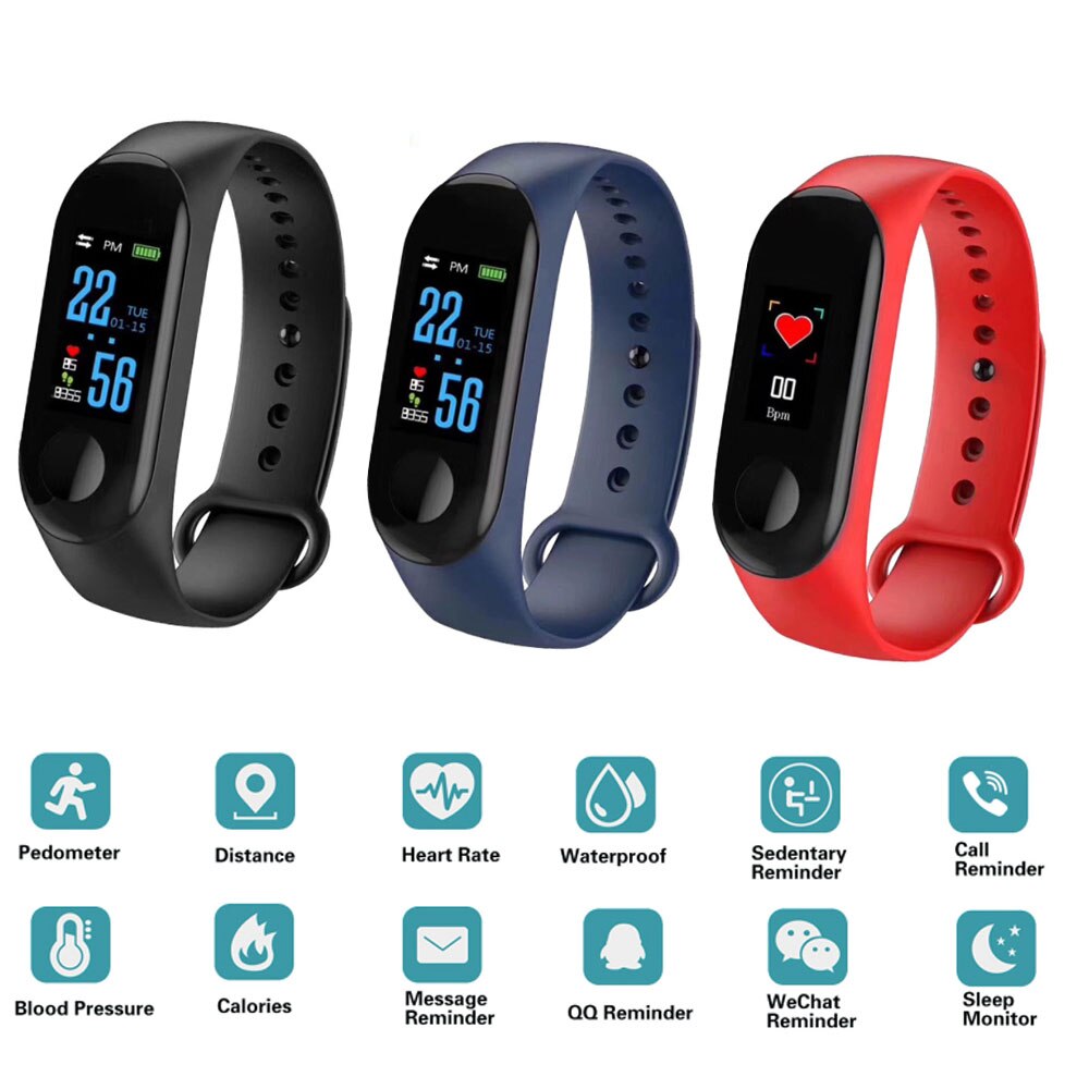 M3 skridttæller løb sport armbånd tracker trin  m3 plus pulsmåler tæller gå fitness armbånd ur armbånd