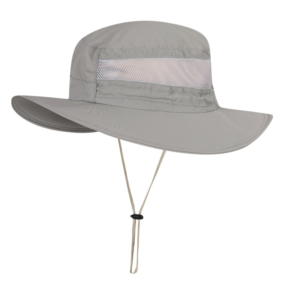 Quick Dry Breathable Mesh Fishing Cap Outdoor UV Protection Beach Hat Sun Hat Pesca Men Women Fishing Hat: Gray