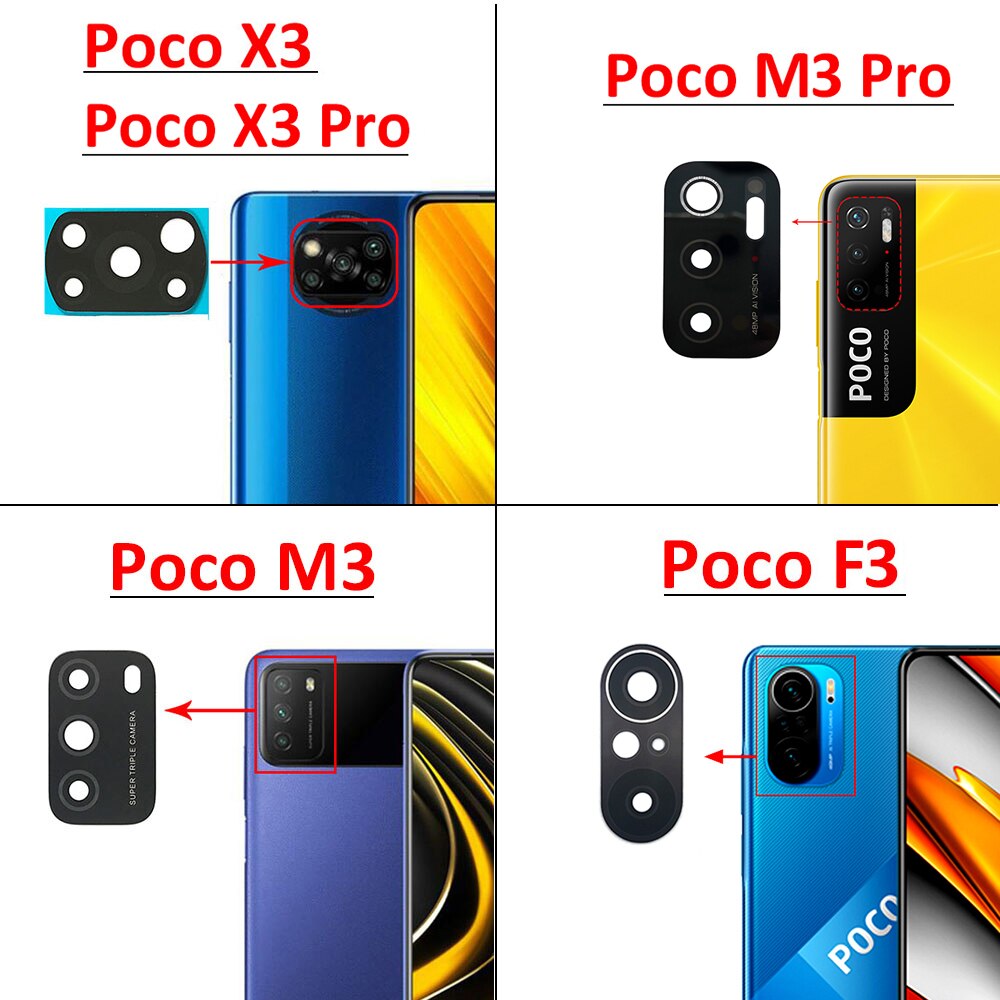 2 Stks/partij, achter Terug Camera Glazen Lens Voor Xiaomi Redmi Poco M3 F3 X3 Nfc F2 Pro Gt Pocophone F1 Met Lijm