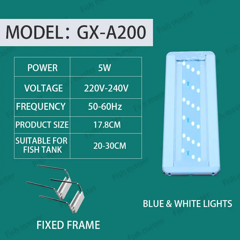 Aquarium Led Licht Super Slank Aquarium Waterplant Kweekverlichting Waterdichte Felle Clip Lamp Blauw Led 18-60Cm Voor Planten: Black