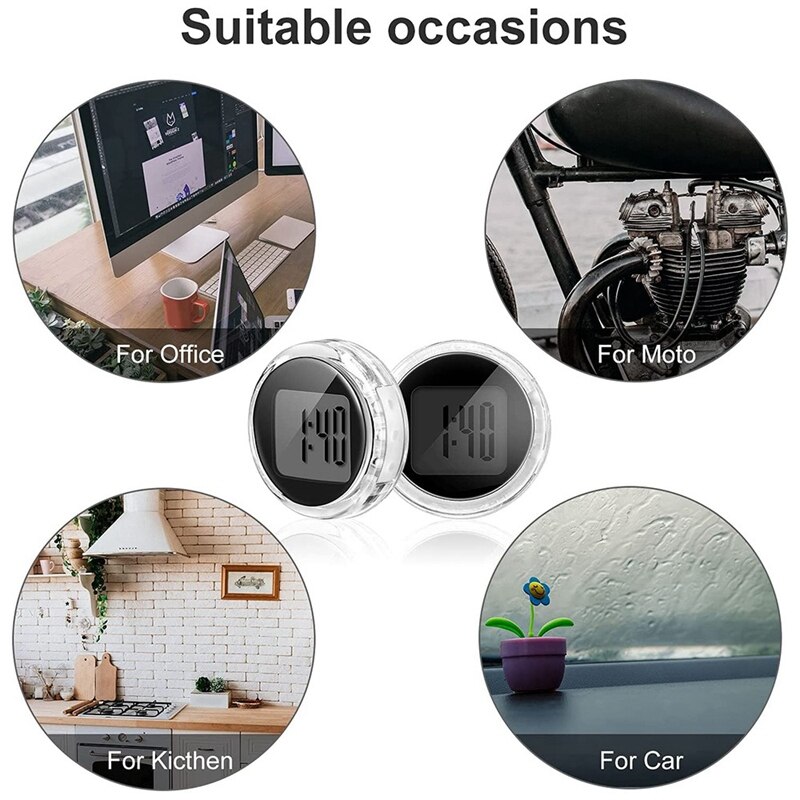 3 Pieces Mini Motorcycle Clocks Waterproof Stick-on Motorbike Mount Watch Digital Clocks for Vehicle, Auto, Car, SUV