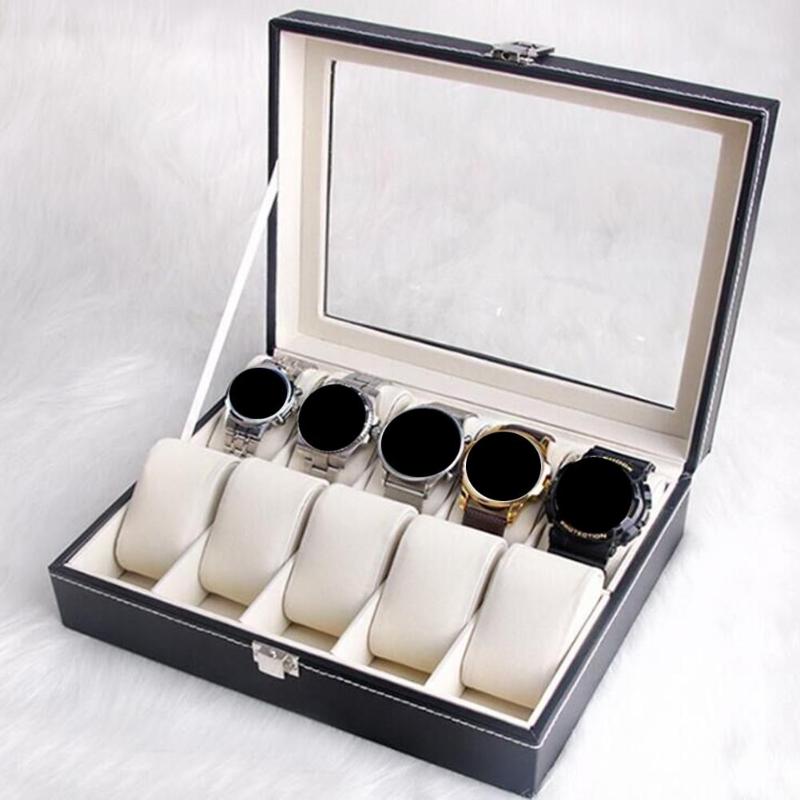 10 Slots Pu Lederen Horloge Opbergdoos Sieraden Armband Display Organizer Voor Oorbellen Ringen Armband Display Houder Case