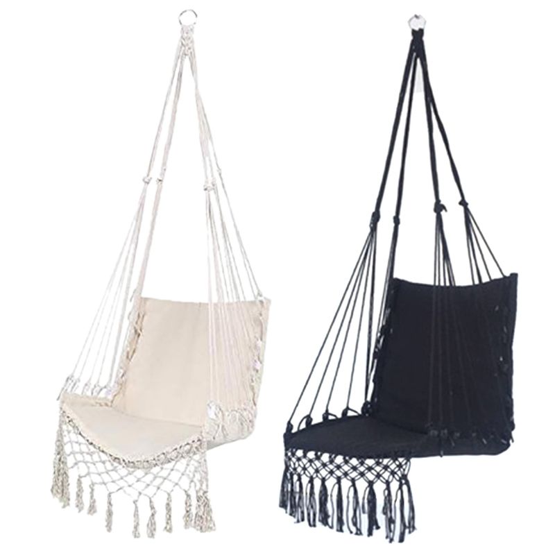 Hamaca de macramé colgante, silla de cuerda de algodón, columpio para uso interior y exterior, novedad de