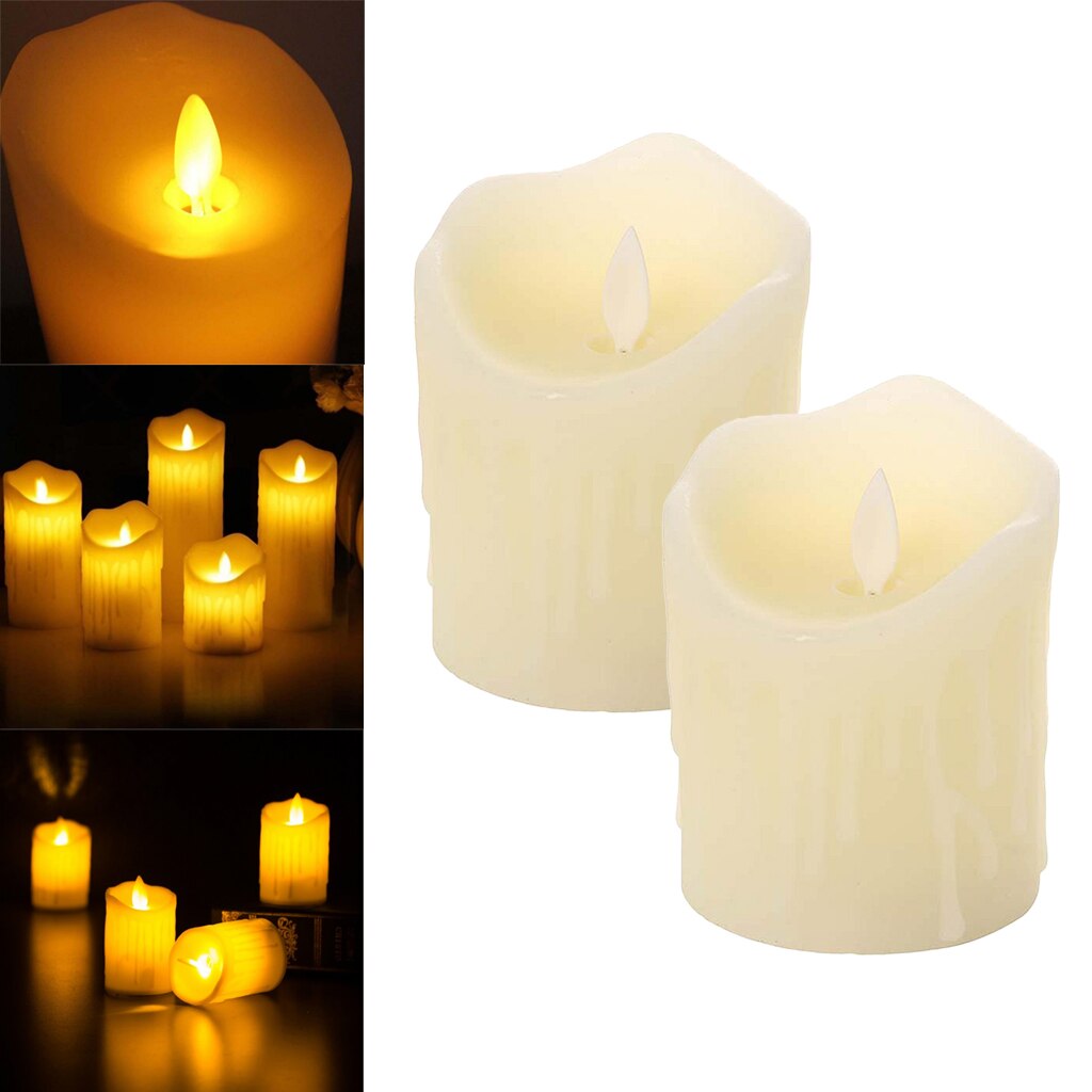2Pcs Flameless Wax LED Flickering Candles Dancing Battery Mood Lights