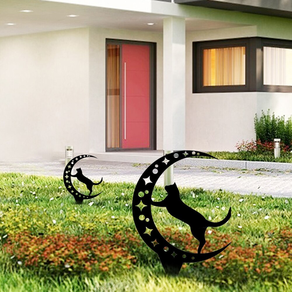 Garden Yard animal Silhouette Metal Iron Black Cat Silhouette Art Craft Garden Lawn Plug-in Decoration Sculptures Ornament