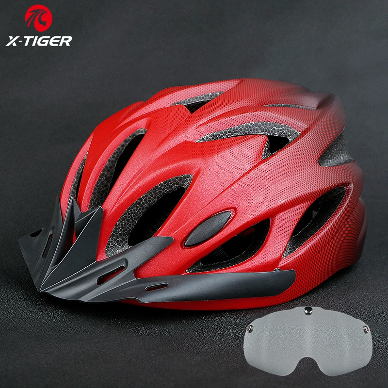 X-TIGER Casco de ciclismo Casco de bicicleta moldeado integralmente Luces LED Casco de bicicleta MTB Sombrero deportivo ultraligero seguro con gafas Visera: Verde militar