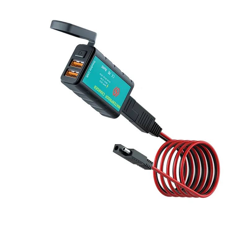 12V USB Motorcycle Charger Waterproof Switch With Voltmeter Fast Charging Adapter SAE To USB Type-C Socket Motorbike Accessories: C 1M dual QC3.0