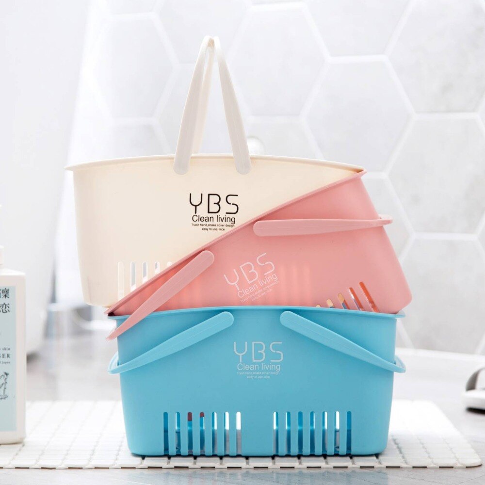 OTHERHOUSE Bath Basket Portable Shower Storage Basket With Handle Makeup Organizer Desktop Storage Box Case Bathroom Accessories