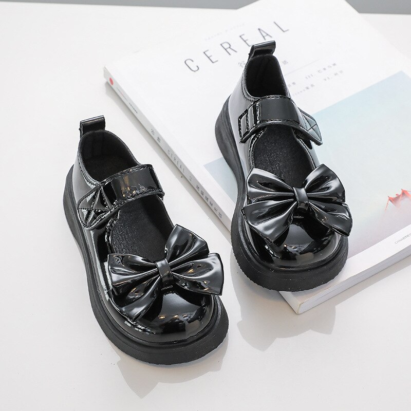 Japanese Girls Leather Shoes 2022 Spring Britain Students Uniform Mary Janes with Bow Black Princess Thick Bottom Glossy Shoes