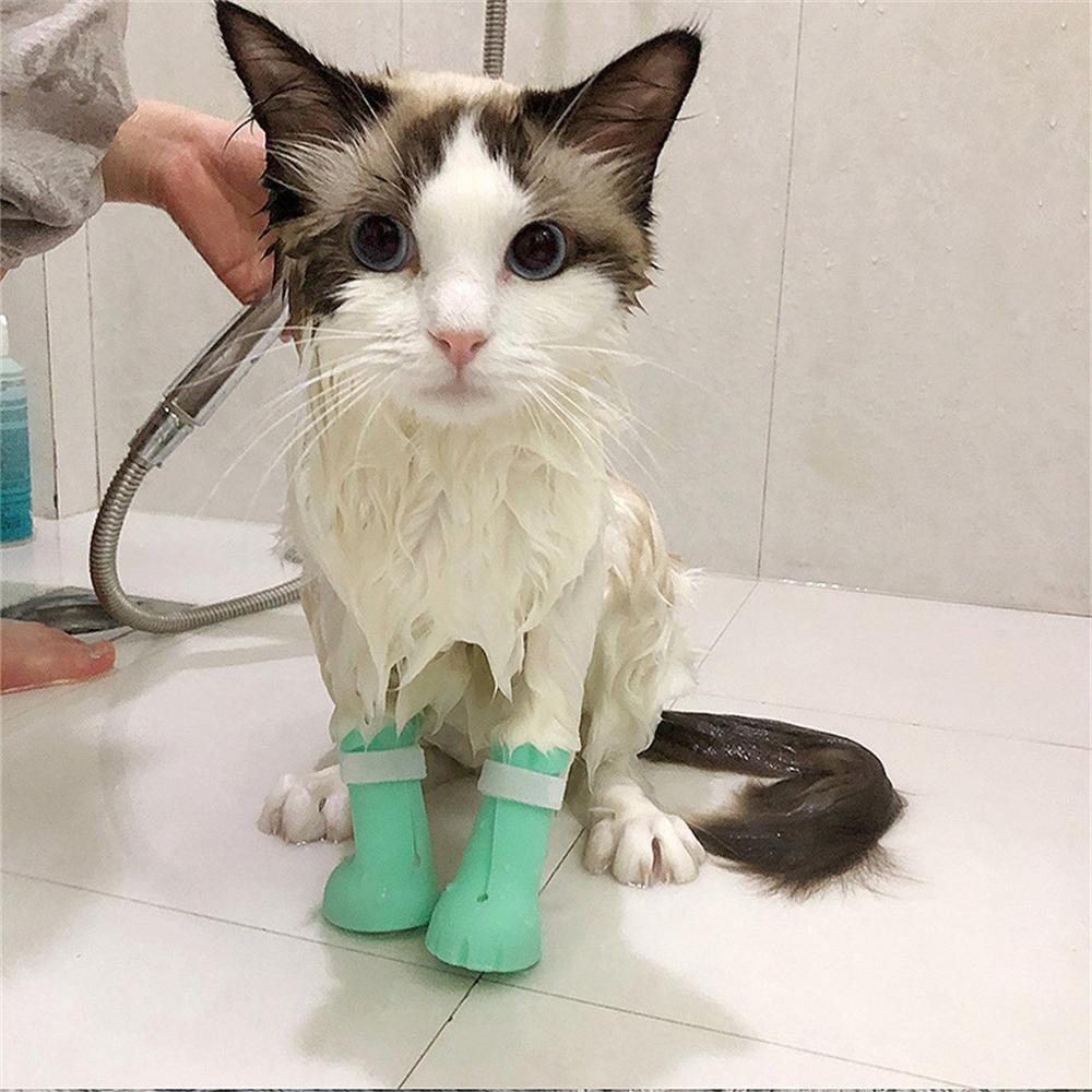 Silicone chat toilettage fournitures anti-rayures chaussures pour chats réglable chat de compagnie bottes bain lavage chat griffe patte couverture protecteur