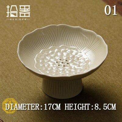 Drainable Ceramic High Leg Plate Dessert Refreshment Plate Dried Fruit Japanese Fruit Dish Chinese Tray for Buddha Fruit Plate: BIG01