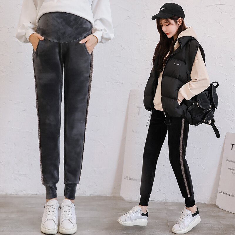 9919 # Winter Verdicken Warme Plus Samt Mutterschaft Hosen Sport lässig Thermische Vlies Bauch Jogginghose für Schwangere Frauen Schwangerschaft