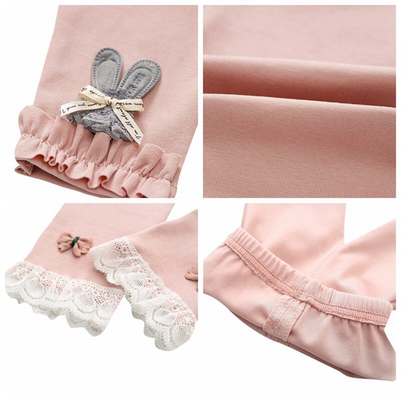 Baby Girl Stretch Leggings Pants Spring and Autumn Toddler Child Skinny Trousers pink color Rabbit Pattern Pants u