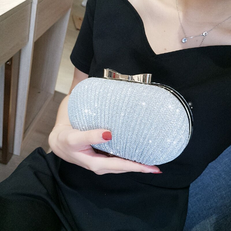 Bryllup brude perler kvinner kveld bag kjede skulder håndvesker rhinestones clutch kveld bag egg form dag clutch(silv